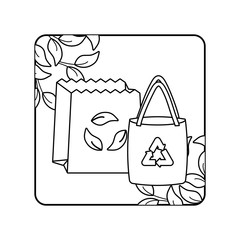 Sticker - ecological paper bags with leafs in frame