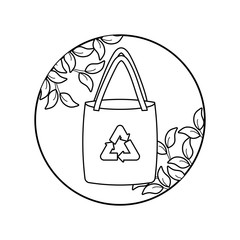 Sticker - ecological paper bag with leafs in frame