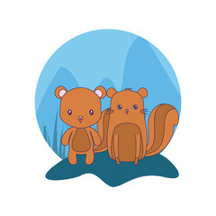 Wall Mural - cute chipmunks animals vector illustration design