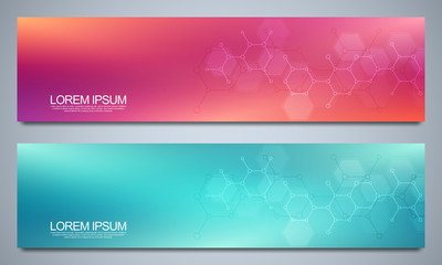 Wall Mural - banners design template and headers for site with molecular structures. abstract vector background. 