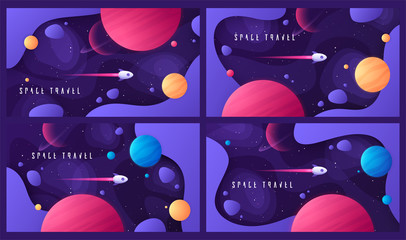 Wall Mural - Set of vector illustration on the topic of outer space, interstellar travels, universe and distant galaxies