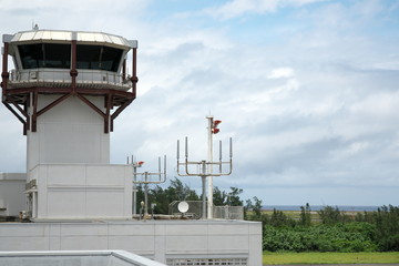 Amami Oshima, Japan - June 20, 2019: Airport Traffic Control Tower at Amami airport in Amami Oshima, Kagoshima, Japan