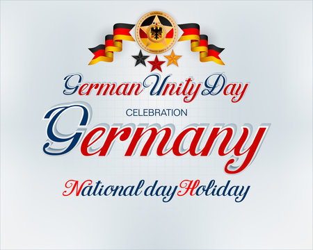 Holiday design, background with handwriting, 3d texts and national flag colors for third of October, Day of German Unity, celebration 