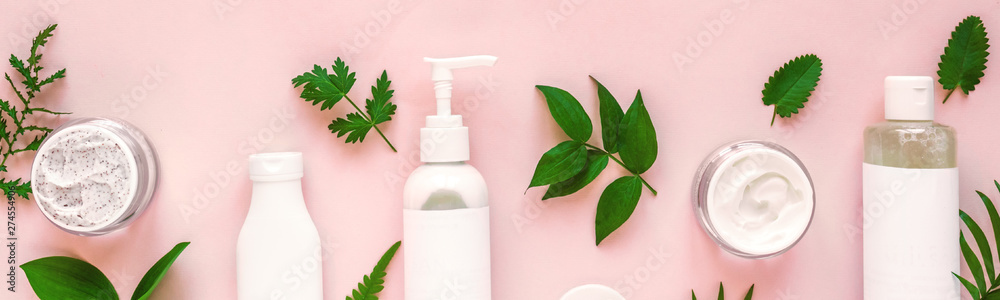 Natural cosmetics and leaves - obrazy, fototapety, plakaty 