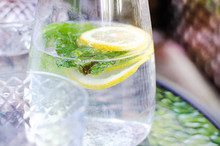 Simple Water With Lemon And Mint In A Jug.