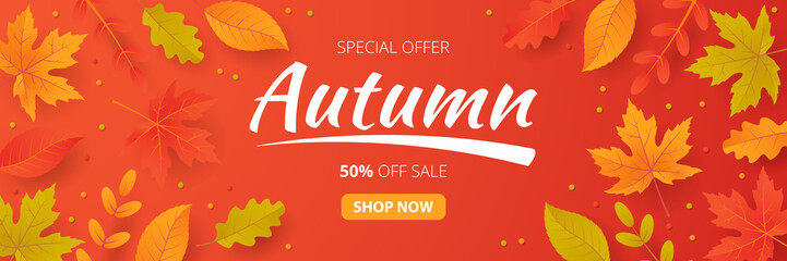 Wall Mural - autumn sale background with leaves. can be used for shopping sale, promo poster, banner, flyer, invi
