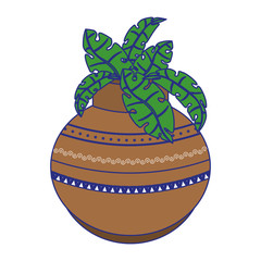 Poster - leaves in decorative pot cartoon isolated blue lines