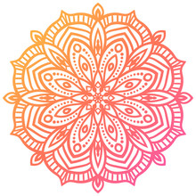 Colorful Orange And Pink Flower Mandala. Vintage Decorative Gradient Element. Ornamental Round Doodle Flower Isolated On White Background. Geometric Circle Element. Vector Illustration.