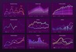 Abstract data charts. Statistic graphs, finance line chart and marketing histogram graph infographic. Financial holographic display, futuristic neon charts or infographic reports bars vector set