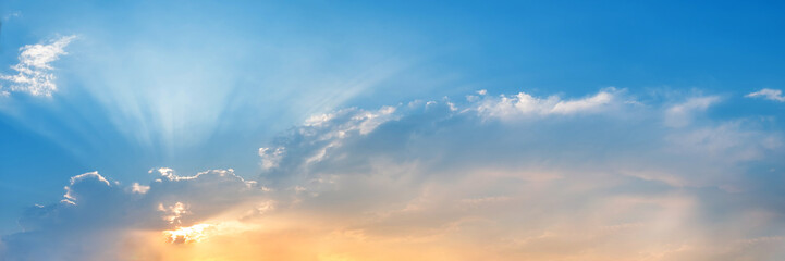 Wall Mural - dramatic panorama sky with cloud on sunrise and sunset time. panoramic image.
