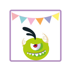 square frame with monster and horns party garlands