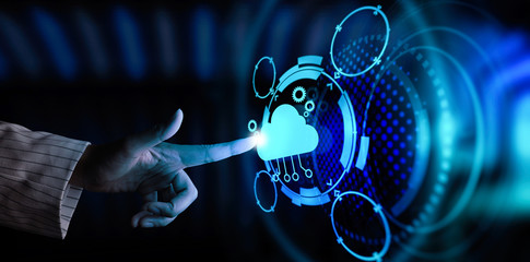 Poster - Hand pushing icon Ui of Cloud Computing Technology Internet Storage Network Concept,data science.