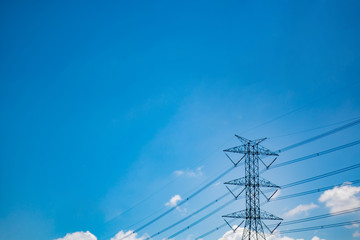 High voltage electric pole on sky background