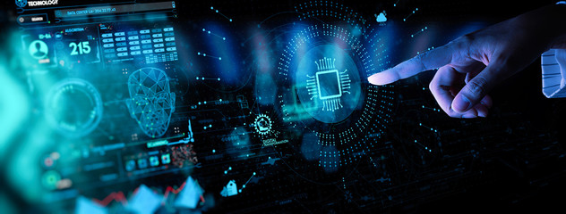 Fototapete - Hnad working with Digital transformation change management and internet of things (IoT) Ui.