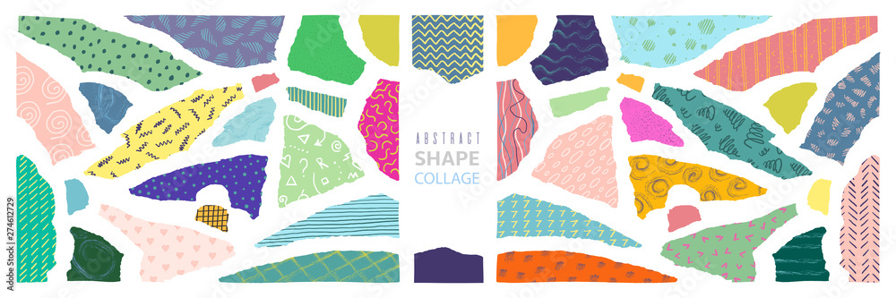 Shape Less Edge Collage Abstract shape collage. Modern paper cut pieces minimal graphic ...