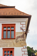 Stag House Or Casa Cu Cerb In Sighisoara, Mures County, Romania, Transylvania, Architectural Detail