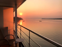 Beautiful Sunset Of Mekong River In Cambodia.