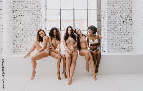 Cuadros en Lienzo Group of women with different body and ethnicity posing together to show the woman power and strength