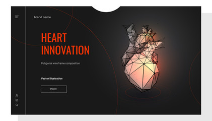 Wall Mural - Heart. UI design for cardiologist. ?oncept for application design. Polygonal wireframe composition. Abstract isolated on black background. Particles are connected in a geometric silhouette.