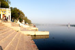 early morning shot of the steps at the yamuna ghat in delhi