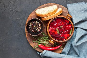 Wall Mural - Vegetable soup with beetroot and cabbage