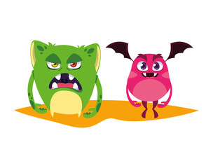 funny monsters couple comic characters colorful