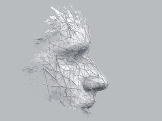 Poster - Abstract polygonal human face, 3d illustration of a cyborg head construction, artificial intelligence concept
