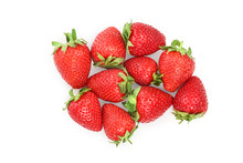 Strawberries Isolated On White Background. Top View. Flat Lay Pattern