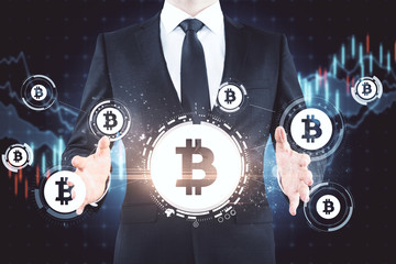 Poster - Businessman with bitcoin icons