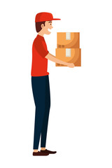 Wall Mural - worker of delivery service lifting carton box