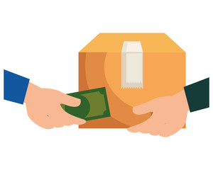 Canvas Print - hands negotiating with box and money delivery service