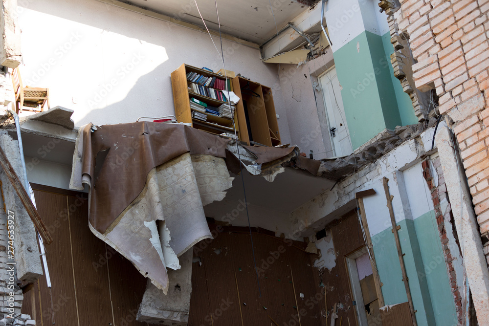 destruction by an explosion in a high-rise building. concept of natural ...
