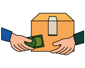 Canvas Print - hands negotiating with box and money delivery service