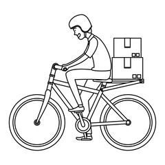 Sticker - worker of delivery service in bicycle with boxes