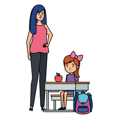 Canvas Print - student girl in school desk with female teacher