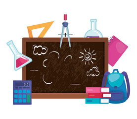 Poster - school chalkboard with education supplies