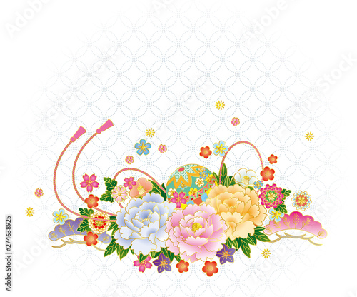 和風の花と七宝文様 背景素材 ベクターイラスト Adobe Stock でこの
