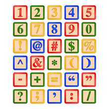 Numbers And Symbols Children's Wooden Alphabet Block Vector Graphic Icon Illustration
