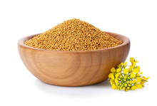 Mustard Seeds In Wooden Bowl