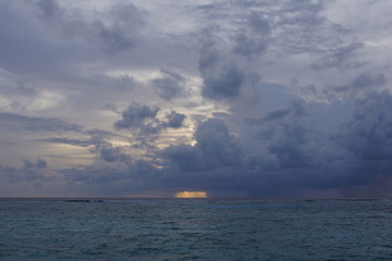 Cloudy sky in the evening over the Indian Ocean. Maldives.