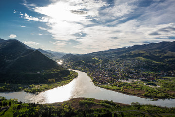 Poster - river cross panorama in mzcheta