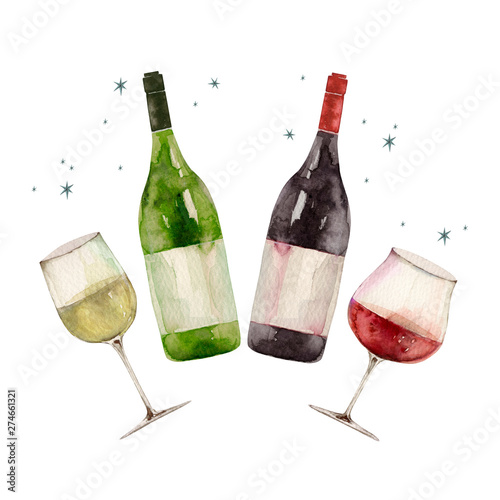 赤ワインと白ワインで乾杯パーティ イラスト 水彩 Ilustracion De Stock Adobe Stock