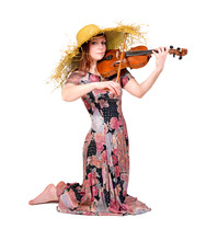 Young Woman Plays The Viola, Isolated On White Background