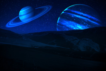 Wall Mural - planet earth, saturn and jupiter in a cosmic cloud - elements of this image furnished by nasa
