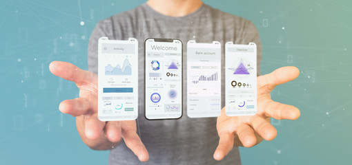 Poster - Application interface UI on a smartphone - 3d rendering
