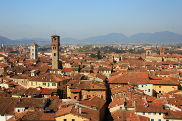 Panorama of the ancient city of Lucca, Italy