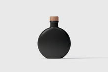 Glass Or Ceramic Bottle Mock Up With Wooden Lid A For New Design. Black Blank Beer Bottle. 3D Rendering. 