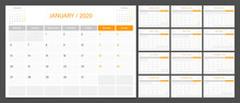 2020 Calendar Planner Design Template Vector Week Start Monday.