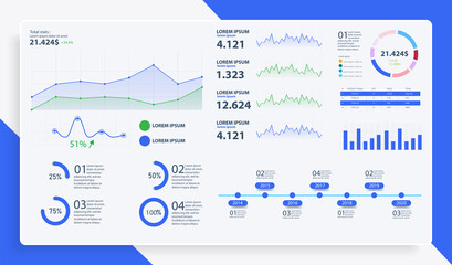 Fototapete - Dashboard, great design for any site purposes. Business infographic template. Vector flat illustration. Big data concept Dashboard user admin panel template design. Analytics admin dashboard