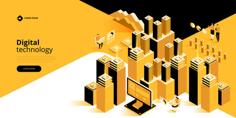 Poster - big data processing concept, data center isometric vector illustration